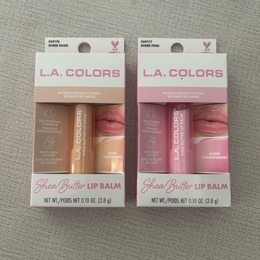 NIP Set of 2- L.A. Colors Shea Butter Lip Balm - Sheer Nude & Sheer Pink
